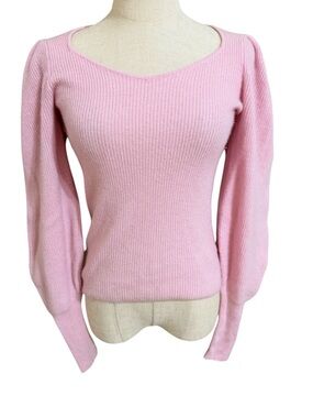 Design History Cashmere Sweater S Women's Pink Sweetheart Neckline Puff Sleeves